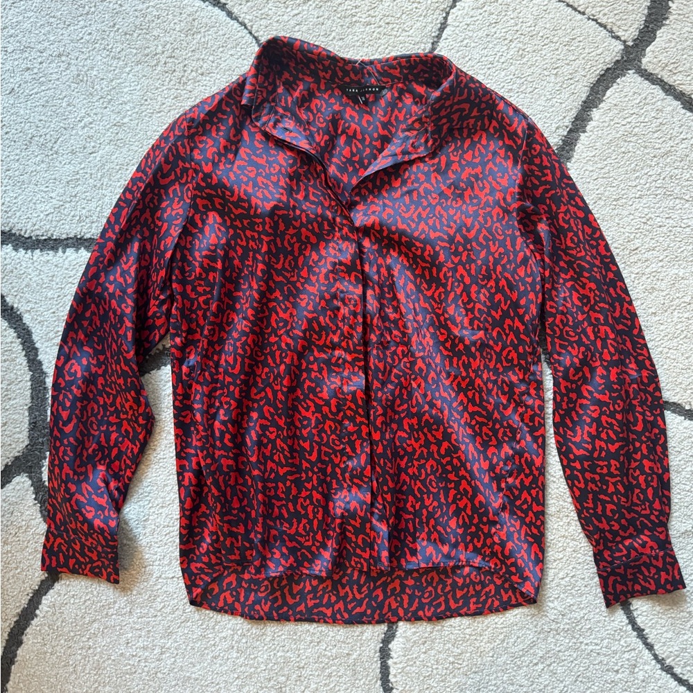 Tara Jarmon Red & Navy Leopard Print Top - Picture 2 of 6